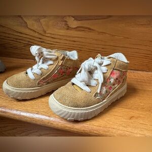 Zara toddler shoes suede yellow tan mustard floral size 8